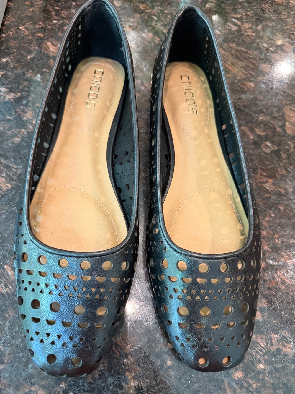 Chico's Black Perforated Leather Ballet Flats